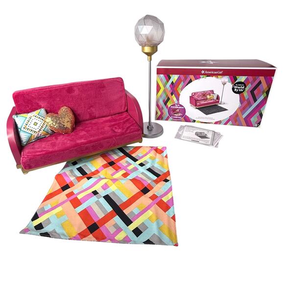 American Girl SOFA COUCH LAMP Community Center Doll Furniture Set Rug Pillow BOX - Picture 13 of 16